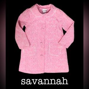 savannah Summer Pink Eyelet & Embroidered Lined‎ Coat, Patch Pockets, Size 3T
